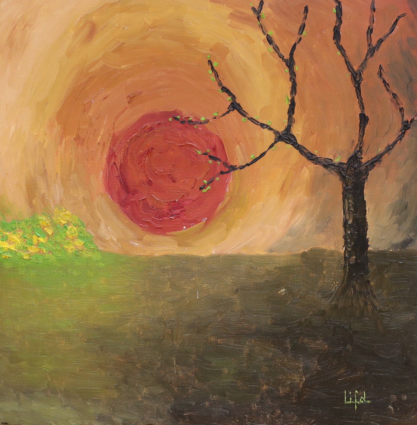 Lifd, oil on canvas, 'Sunset', signed, 34 x 34cm